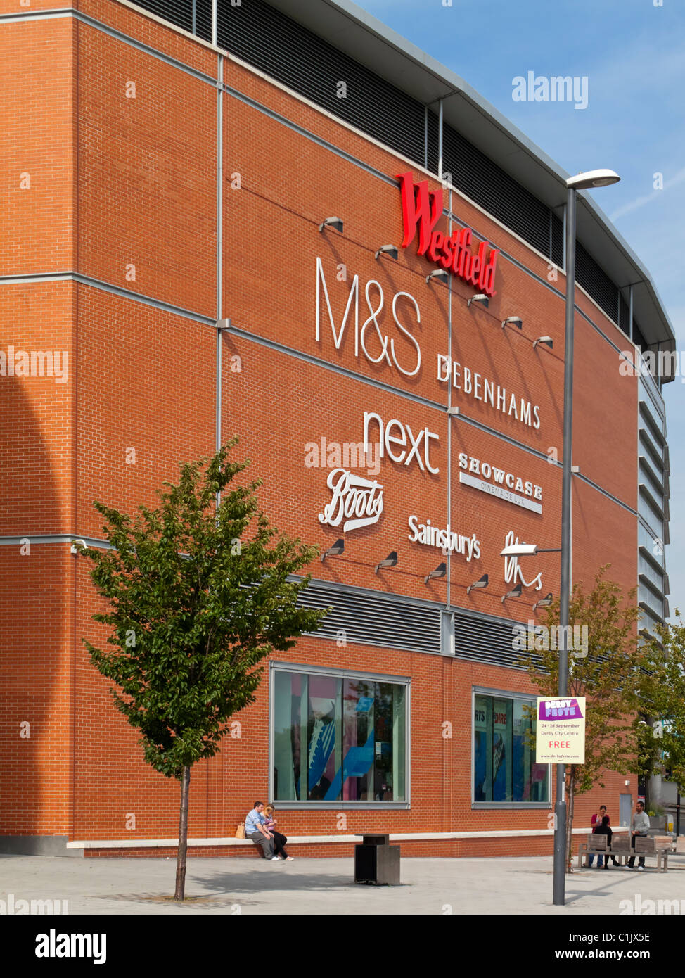 Derby Westfield Shopping Centre with signs advertising shops inside the complex Derbyshire