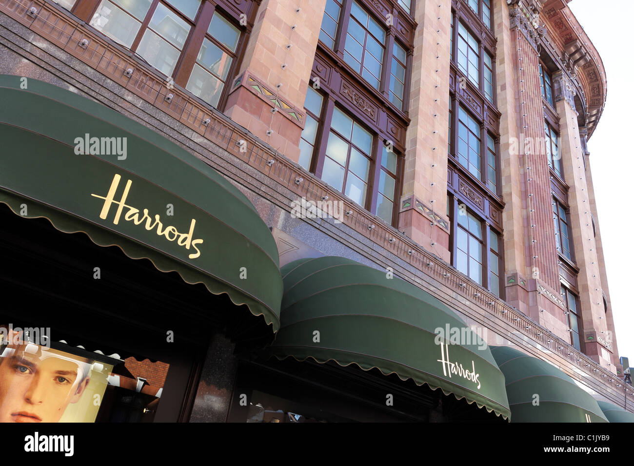 Cropped view of Harrods store in Brompton Road, London, England Stock