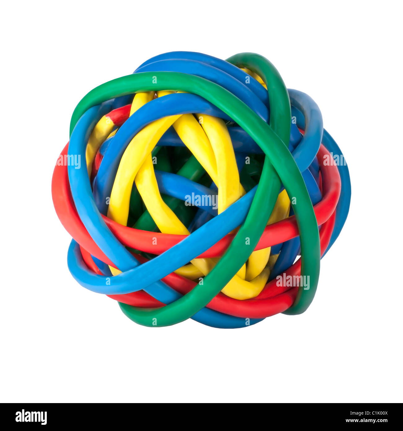 Ball of Colored Network Cables Isolated on White Stock Photo