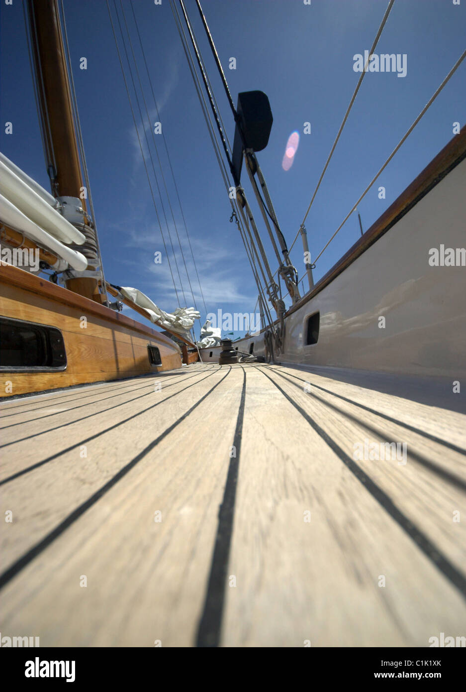 The view from the deck of a sailboat. Stock Photo