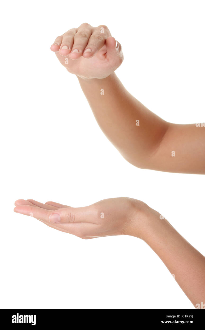 Empty cupped hand isolated on white background Stock Photo - Alamy