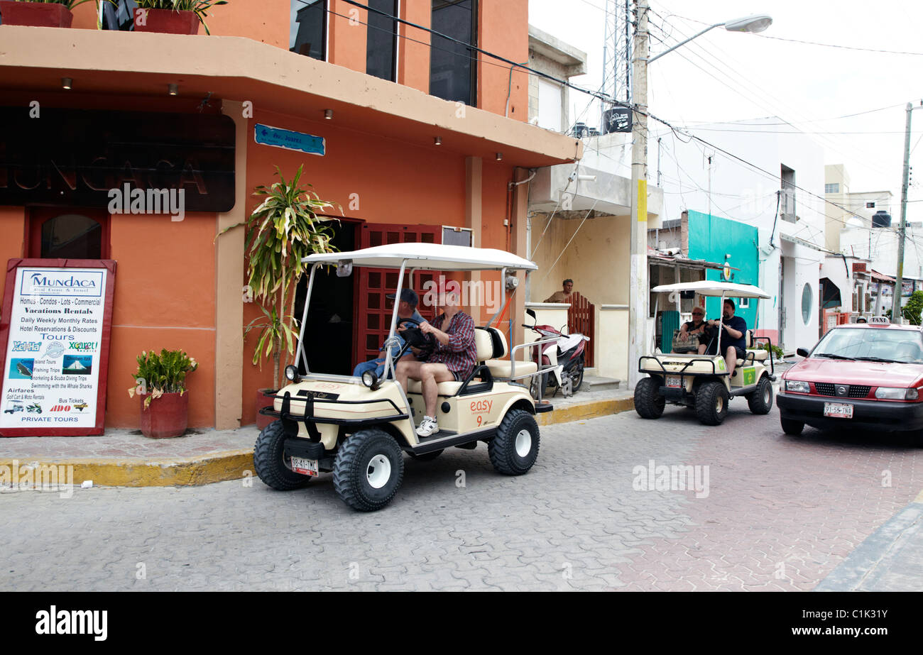 Golf Buggy Cars In  Isla Mujeres Yucatan Mexico Stock Photo