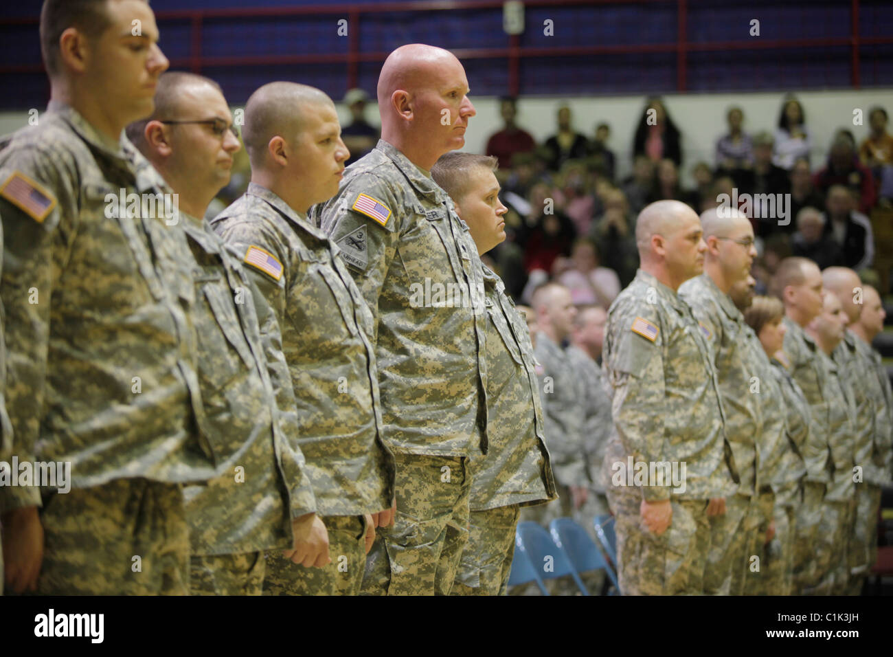 Soldiers of the Bedford, Ind. based 2219th Brigade Support Company of the Indiana National Guard deploy.  Stock Photo