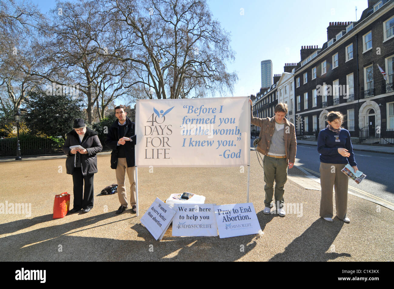 Anti abortion campaigners praying against 40 days Stock Photo