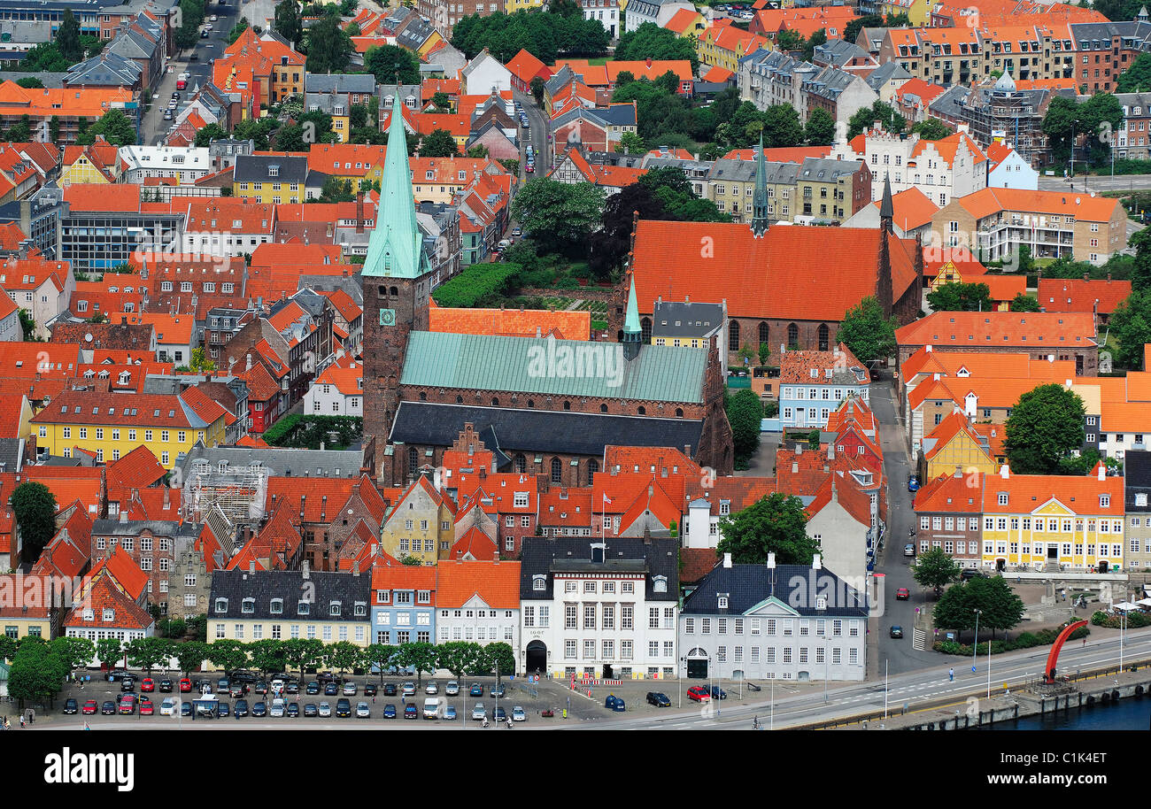 Denmark, Sjaelland Island, Elsinore, St Olaf Cathedral (aerial view) Stock Photo