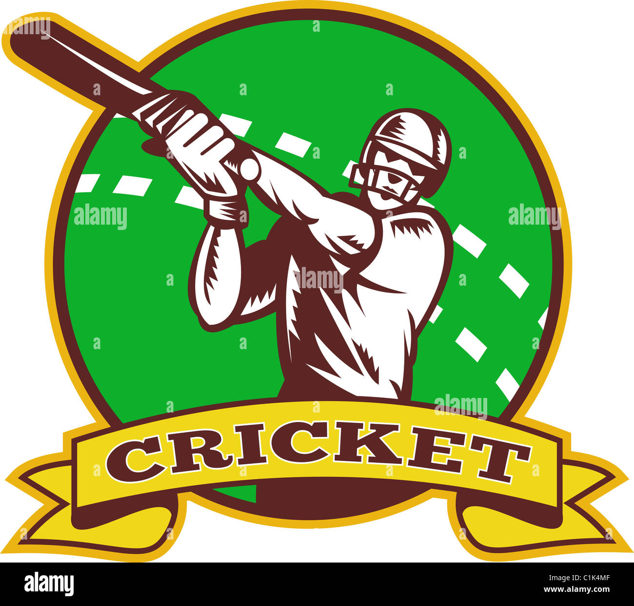 illustration of a cricket batsman batting front view with ball in ...