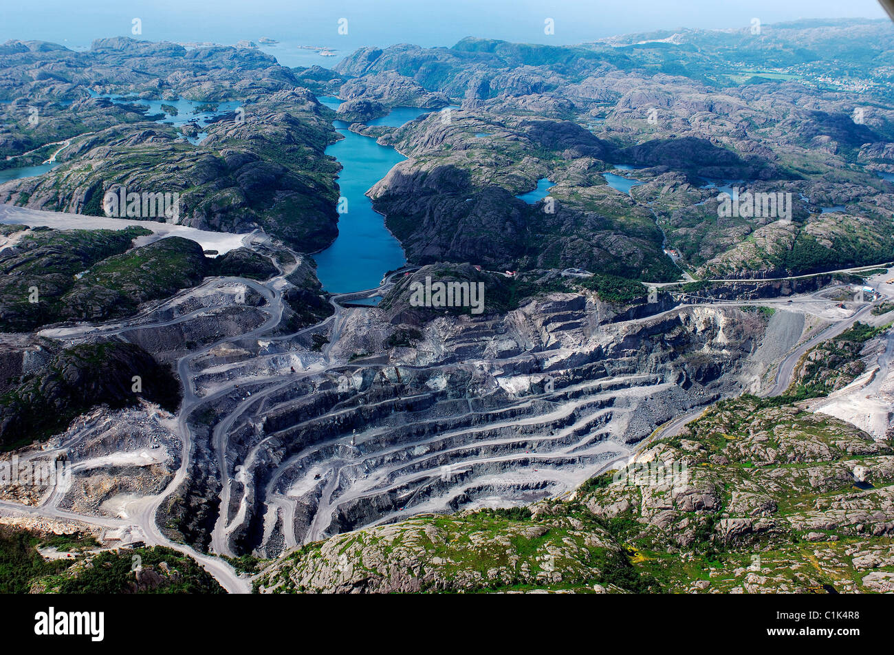 Norway, Vest Agder, open air mine south of flekkefjord (aerial view) Stock Photo