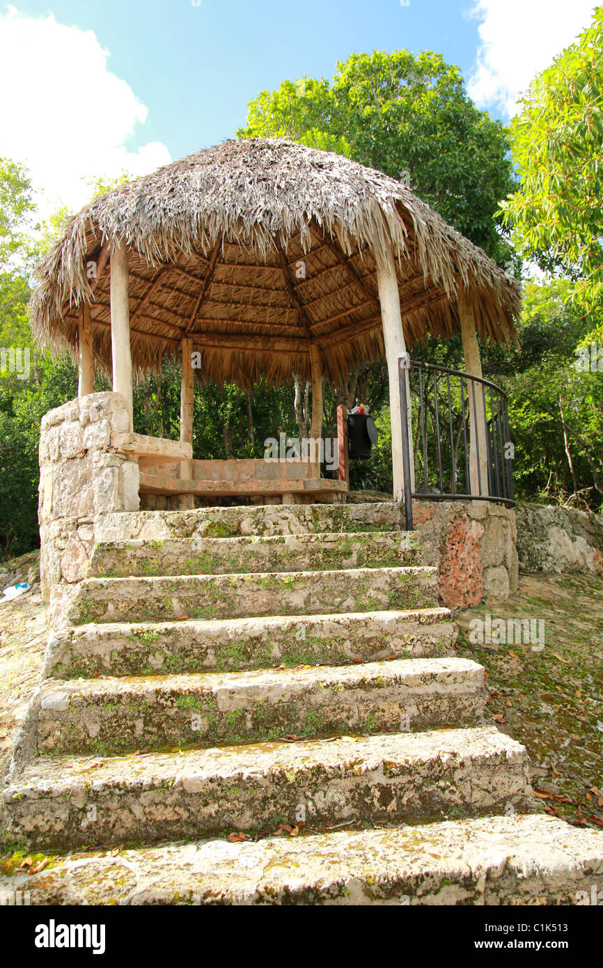 Arbour in tropical wood with stone stairs Stock Photo