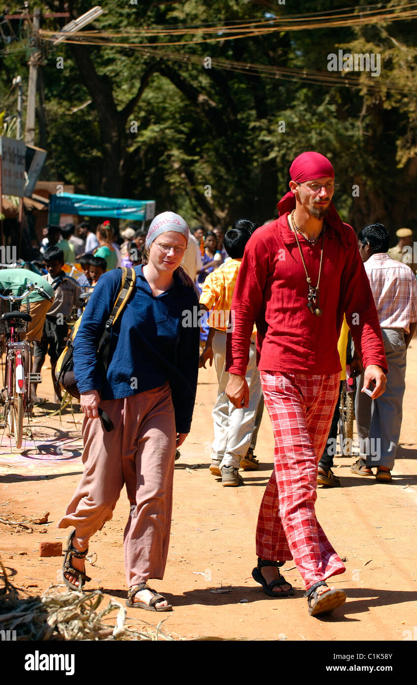 India, Tamil Nadu, Auroville, community members Stock Photo