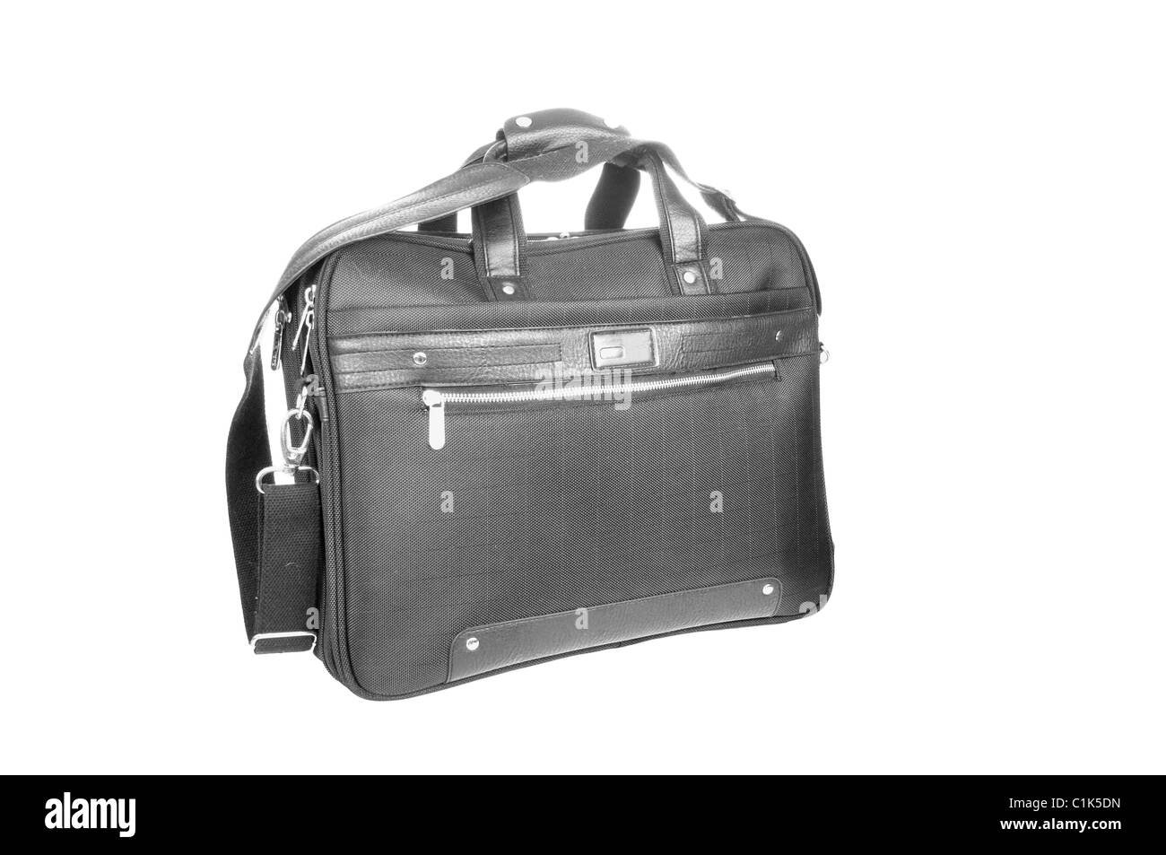 Black canvas laptop carrying case is isolated Stock Photo