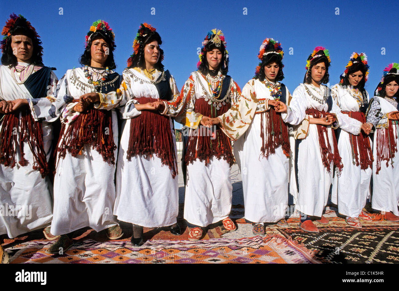 Morocco High Atlas mountains Berber musiciens during the Rose Festival
