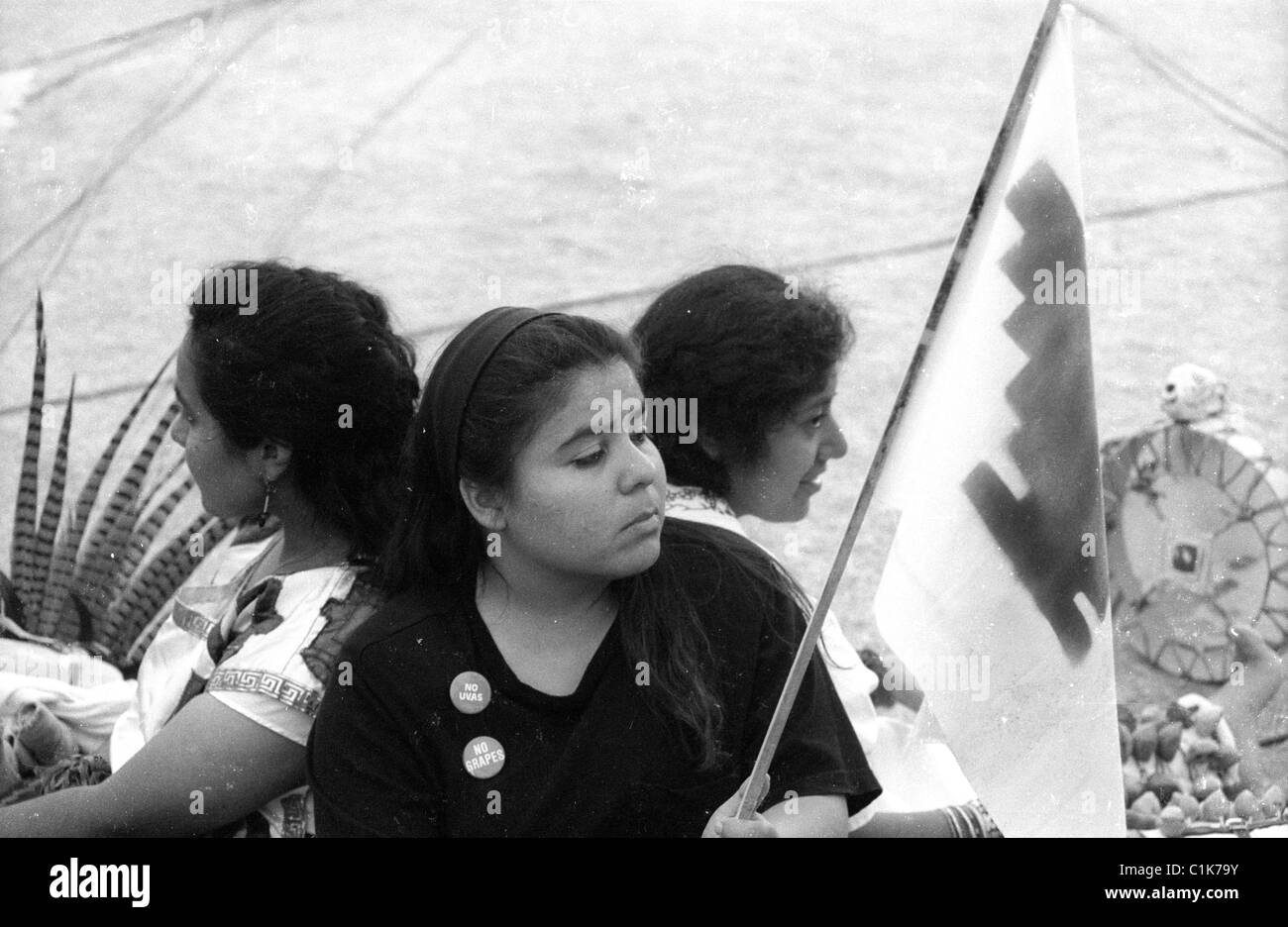Latino Women Mexican Americans At Funeral For Cesar Chavez Ufw Flag Stock Photo Alamy