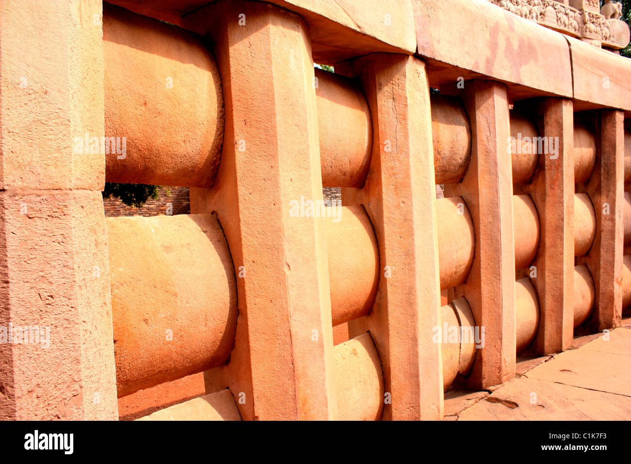 Strong wall built in Sanchi Stupa, Madhaya Pradesh, India Stock Photo