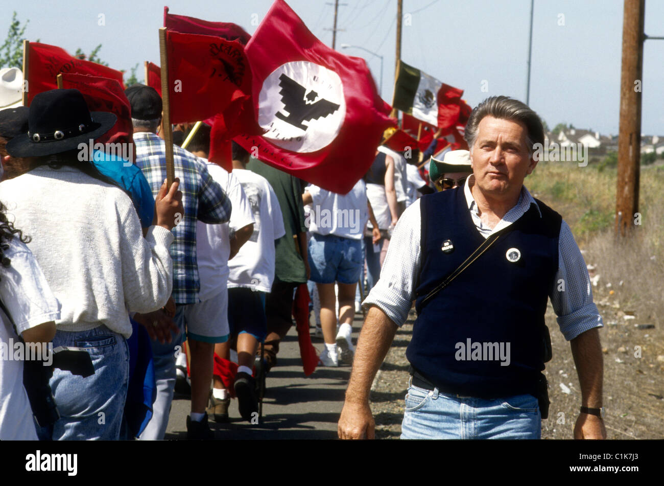 American actor Martin Sheen marches with the United Farm Workers near Stockton California latinos labor union issues Stock Photo