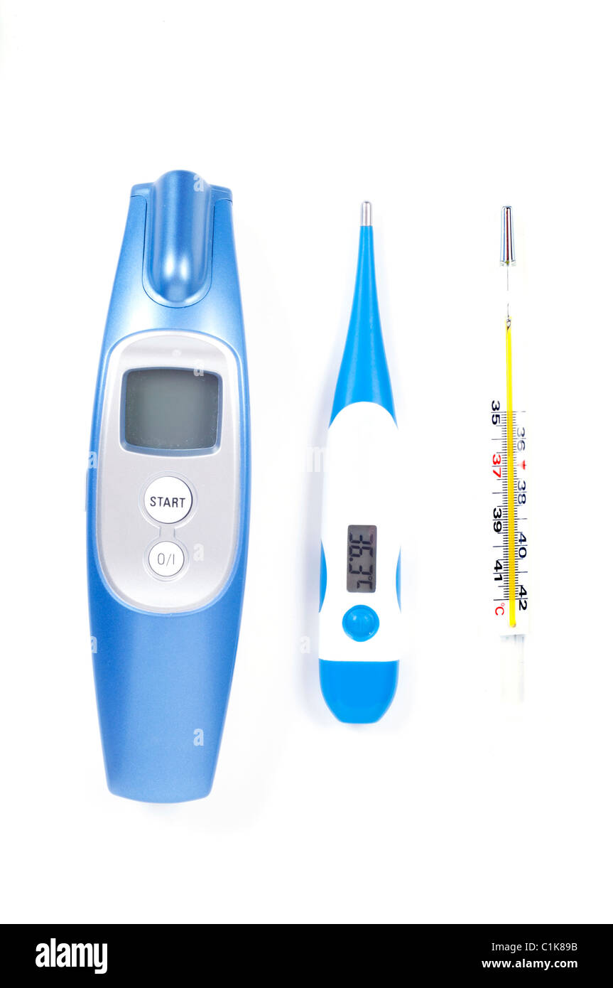 mercury thermometer, digital thermometer, contactless thermometer Stock