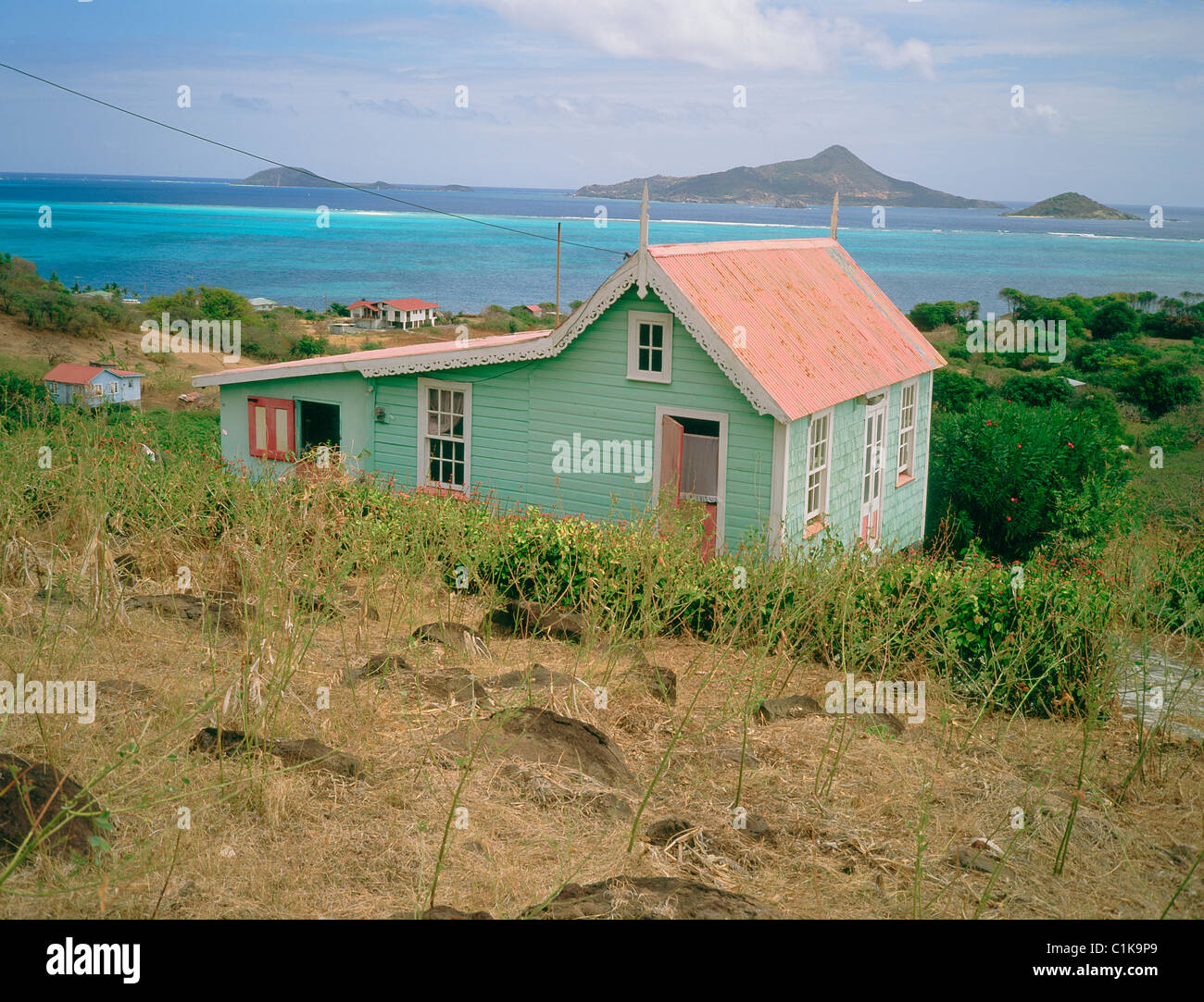 Grenada Island, Carriacou, Local house in front of Petit-Martinique ...