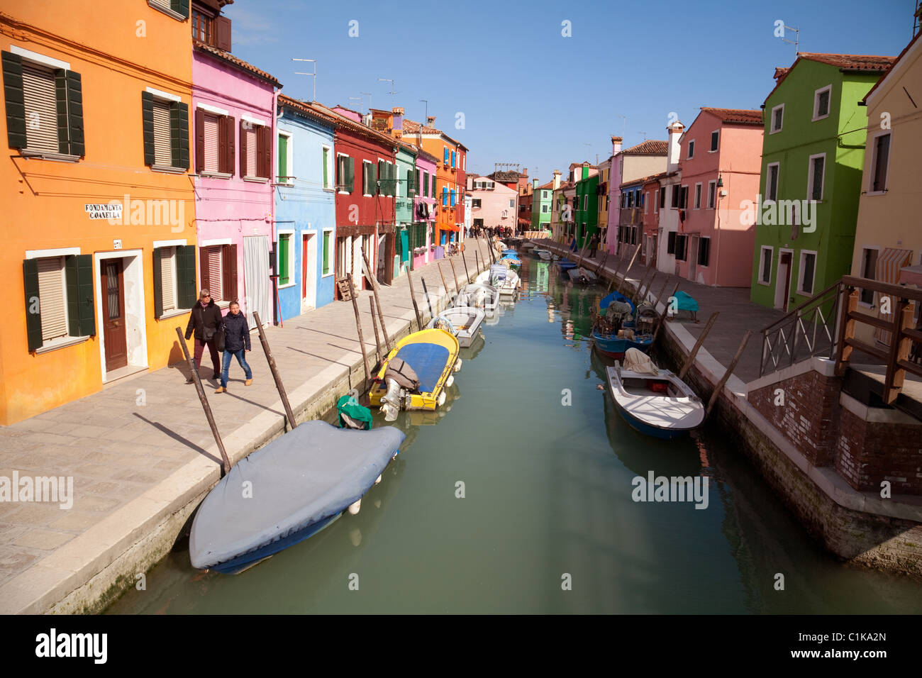 Colourful houses line a canal in Burano, Venice, Italy Stock Photo - Alamy