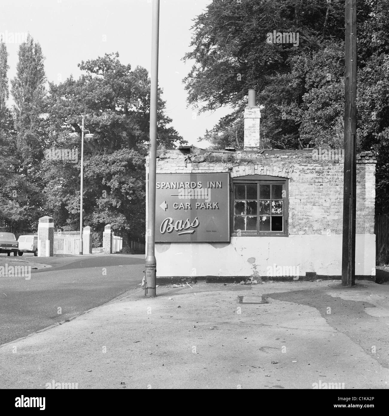 1960s. London. The old toll house opposite side the historical pub, The Spaniards Inn, taken before the building was restored. Stock Photo