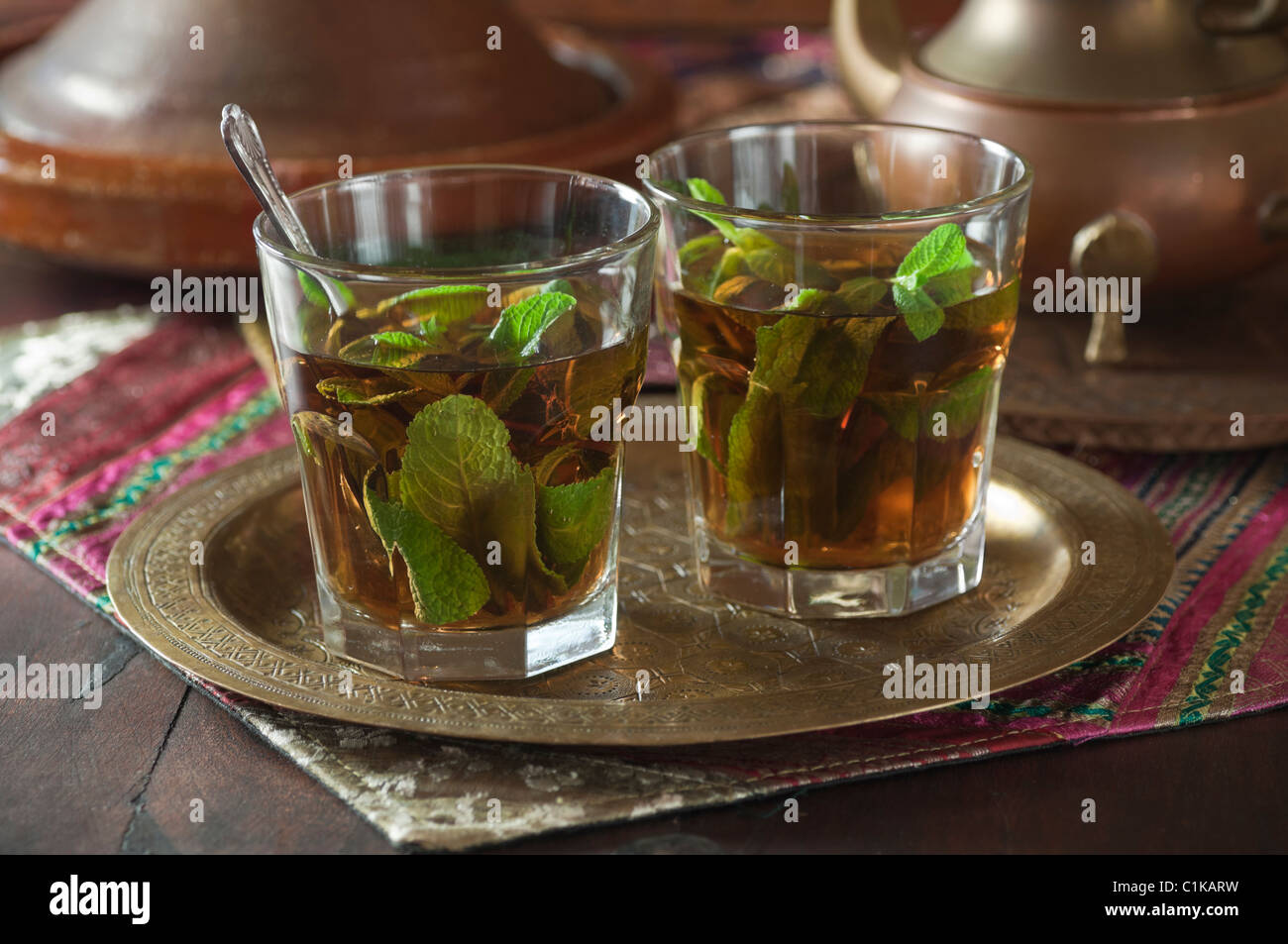 Mint tea North Africa.Thé à la menthe Stock Photo