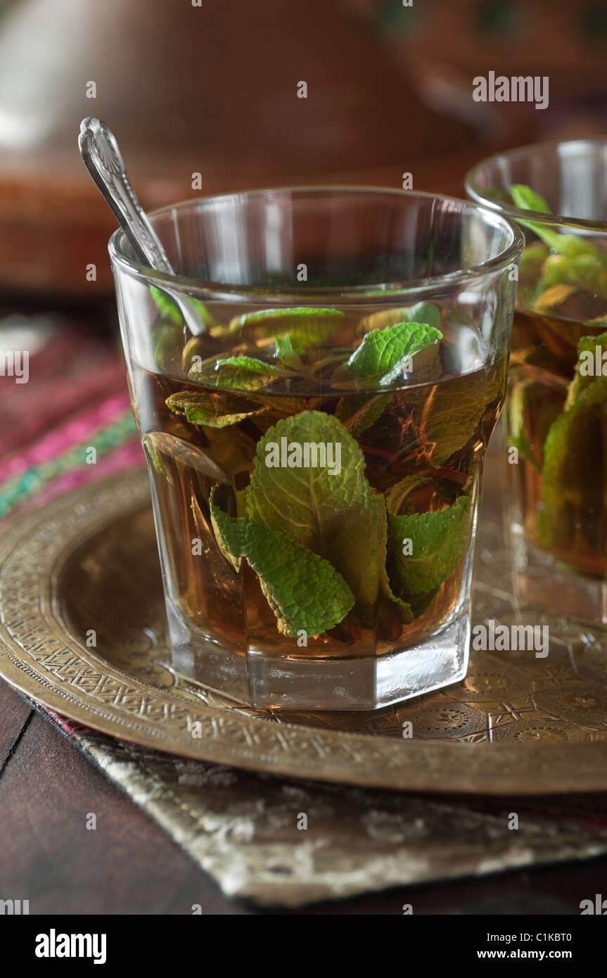 Mint tea North Africa.Thé à la menthe Stock Photo