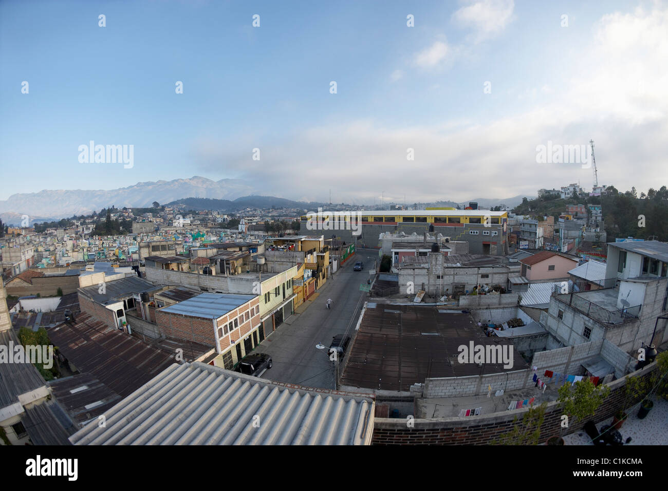 Wide Angle Aerial View of Huehuetenango, Huehuetenango Department, Guatemala Stock Photo