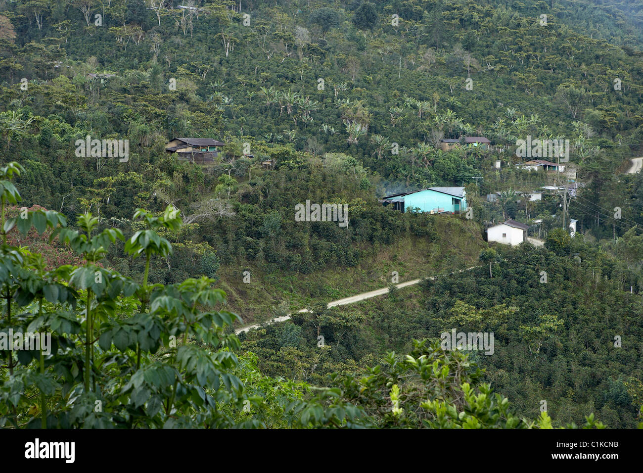Houses on Hillside, Agua Dulce, Huehuetenango Department, Guatemala Stock Photo