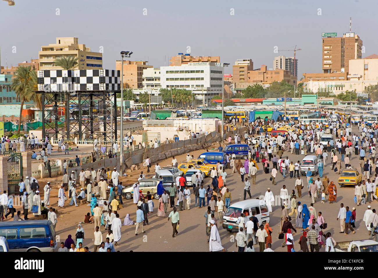 Sudan, High Nubia, Al Khartum Province, Khartoum city, bus station near the Great Mosque Stock Photo
