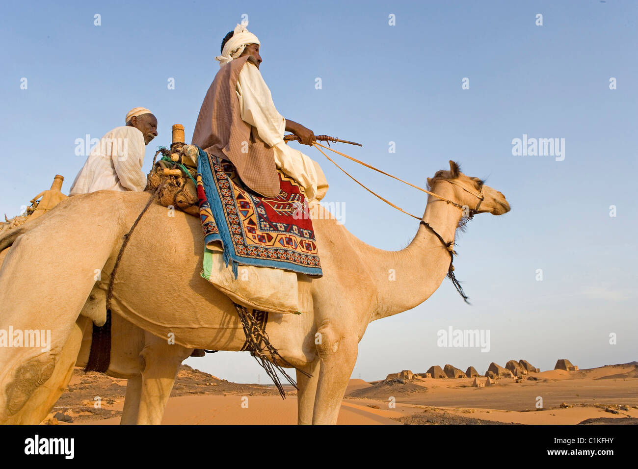 Sudan, High Nubia, Nahr-an-Nil Province, Meroe necropolis, Bedouins on ...