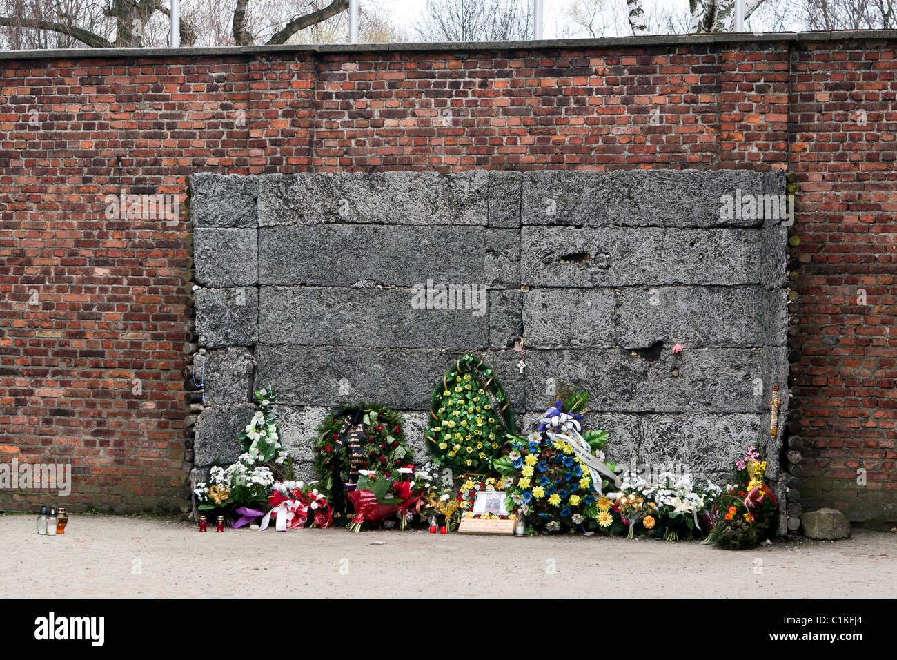 Execution wall used by firing squads at Auschwitz-Birkenau concentration camp, Poland. Stock Photo