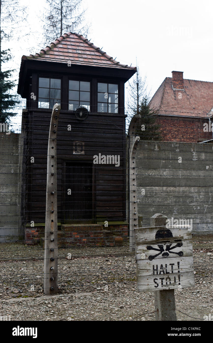 Guard Tower at Auschwitz-Birkenau, Poland. Stock Photo