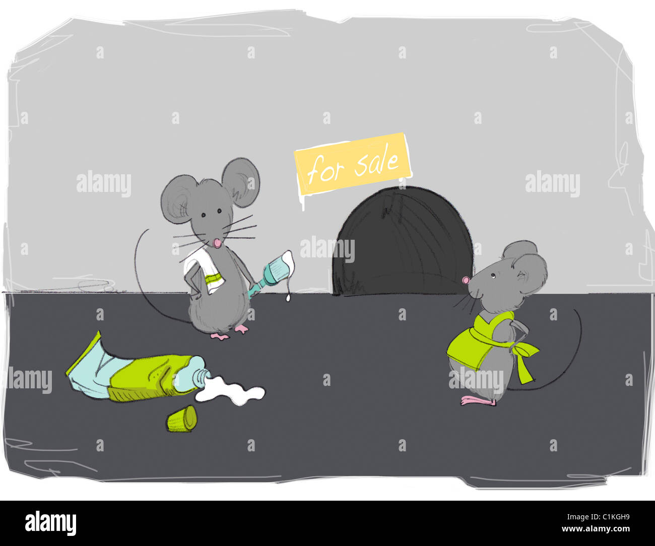 Illustration of Mice Gettting ready to Sell Home Stock Photo