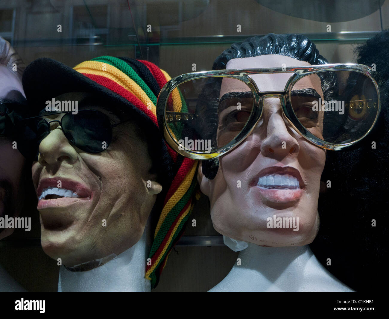 Comical rock and pop star masks in shop, Paris, France Stock Photo - Alamy