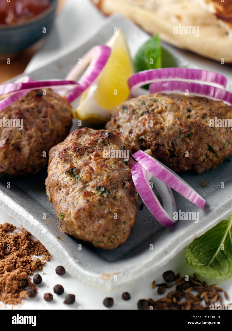 Lamb Kebabs and spices Stock Photo Alamy