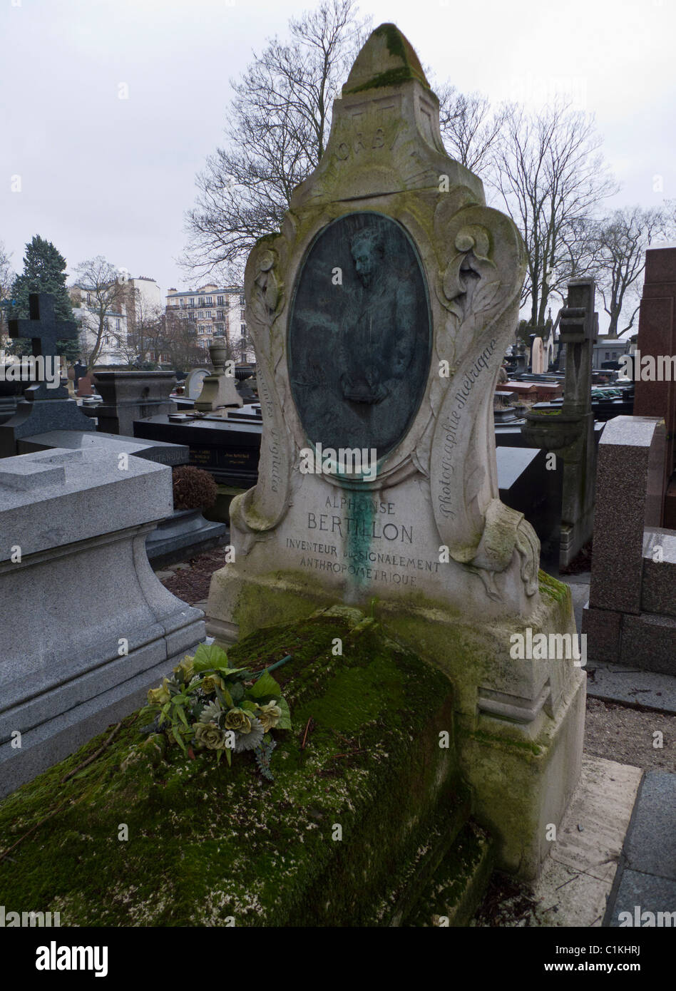 Grave of Alphonse Bertillon, creator of anthropometry, Pere Lachaise Cemetery, Paris Stock Photo