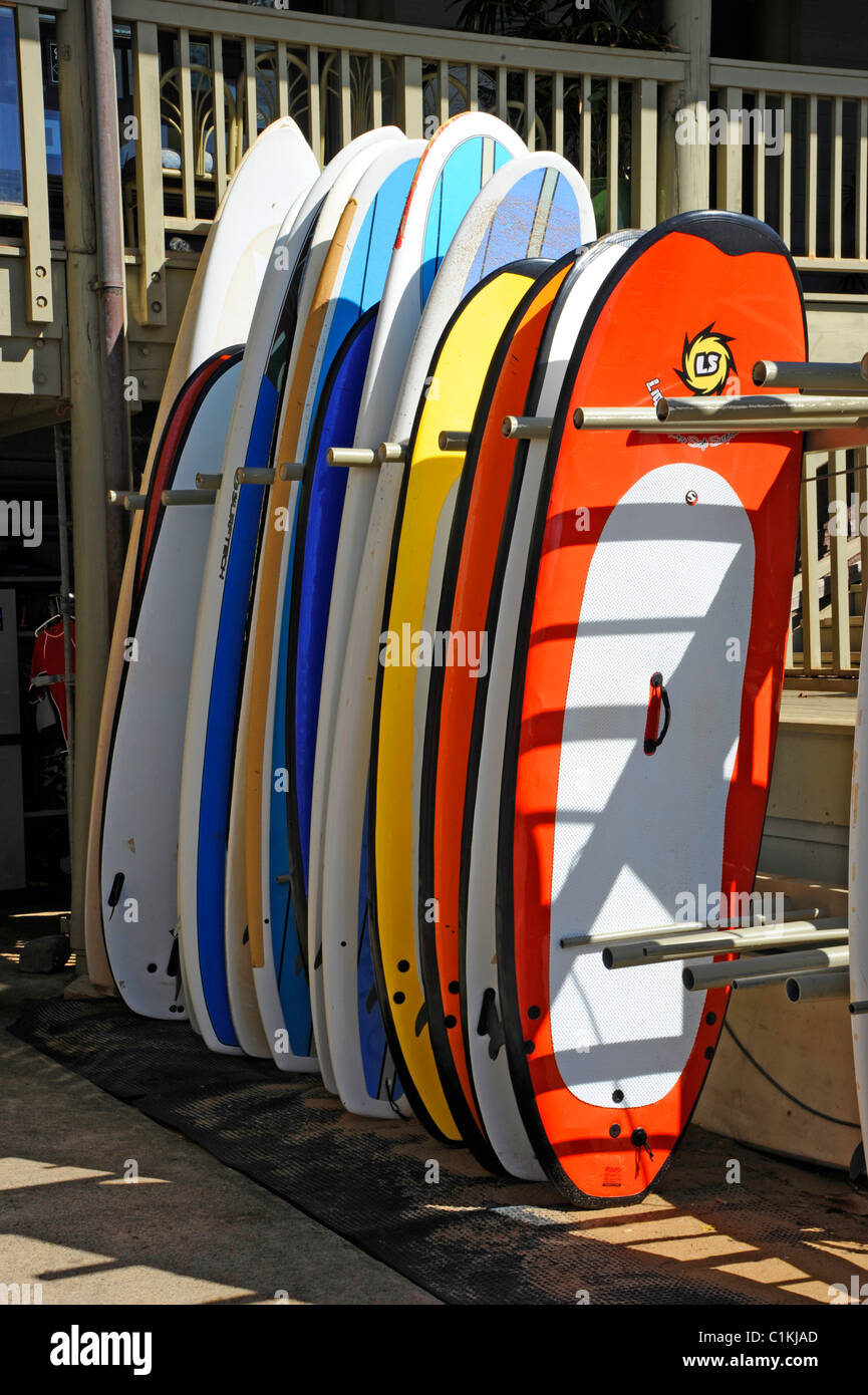 Surfboards Kalapaki Beach at Marriott Kauai Hawaii Nawilwili Bay Stock
