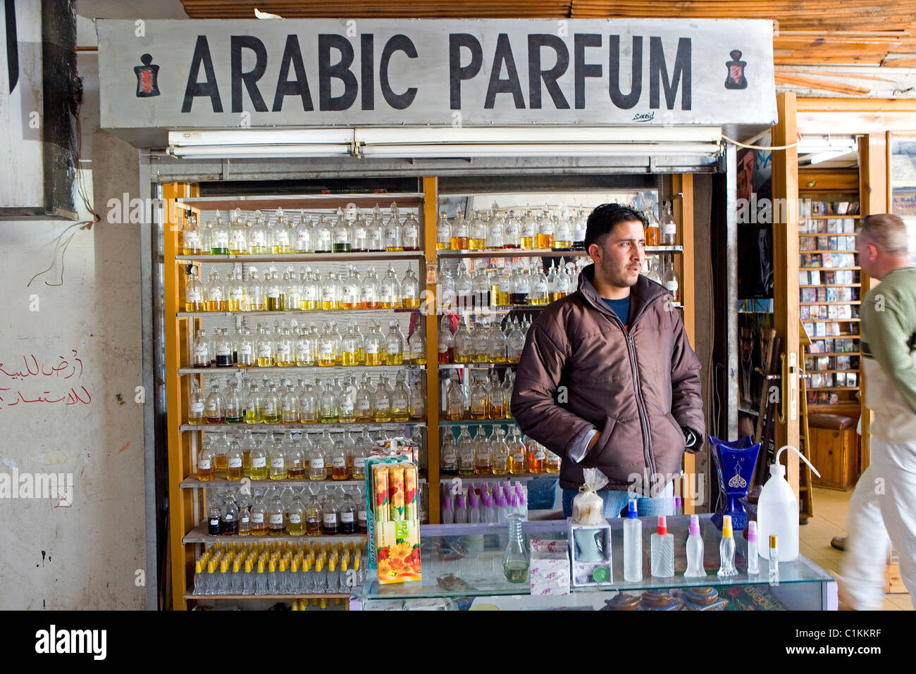 Jordan, City of Aqaba on the red sea, the souks (arabic market area) perfumer shop Stock Photo