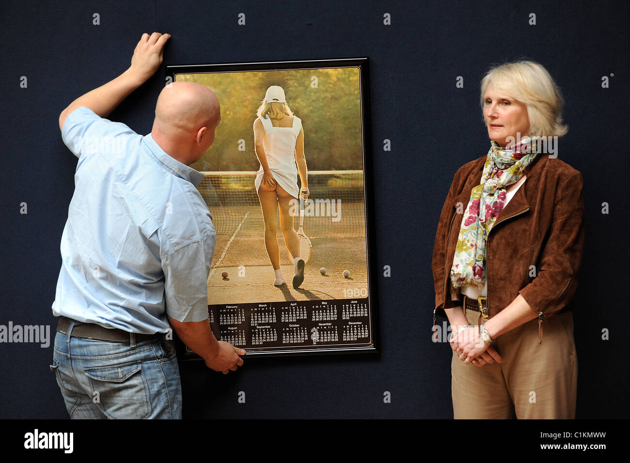 Fiona Walker is seen with the Athena tennis girl poster which she appeared  in Stock Photo - Alamy