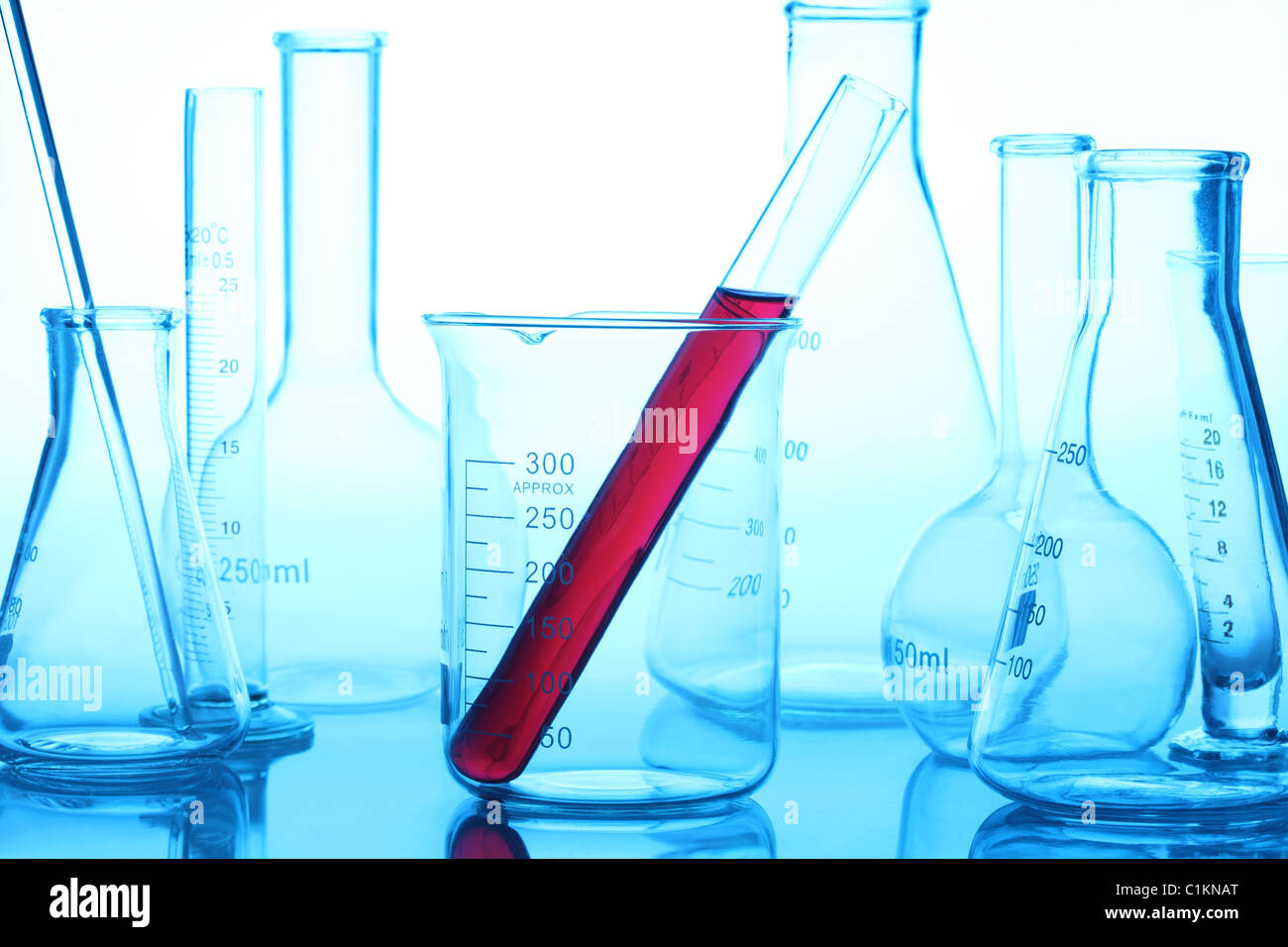 Laboratory glassware in laboratory Stock Photo