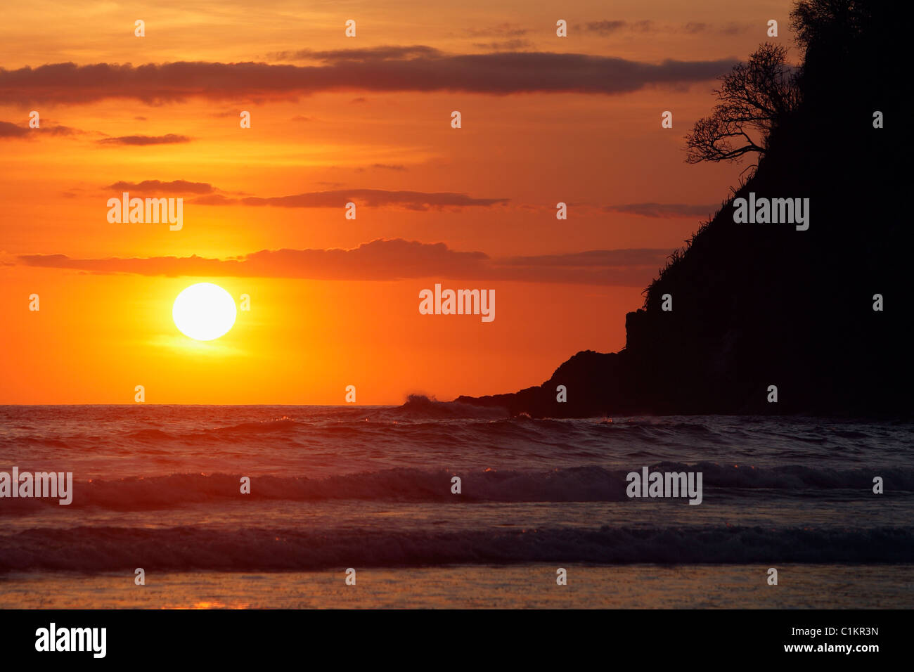 Tropical sunset, Playa San Miguel, Nicoya Peninsula, Costa Rica Stock Photo