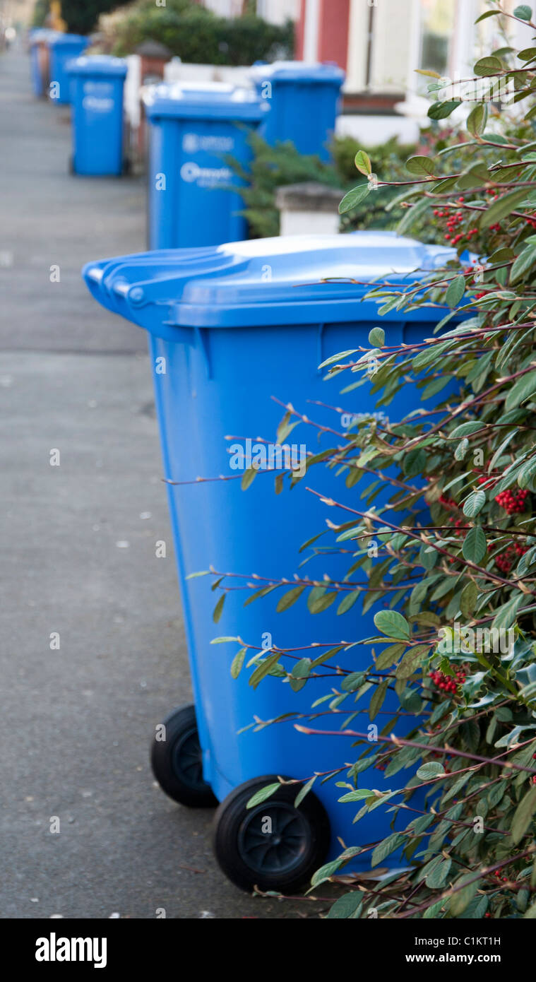 Blue Recycling Wheelie bins Household waste collection Norwich City Council  Stock Photo - Alamy