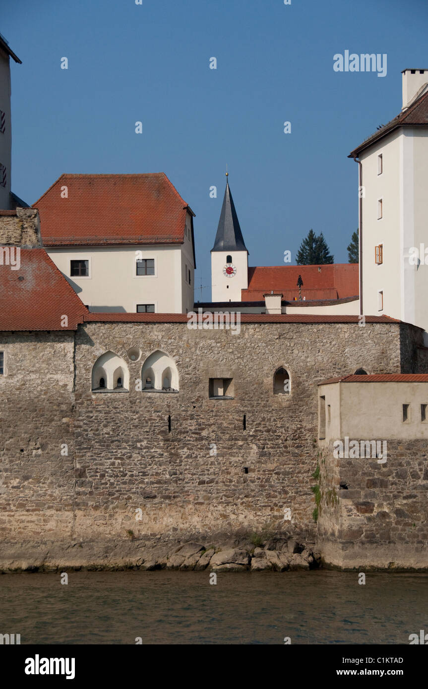 Germany, Bavaria, Passau. Historic Veste Niederhaus, at the confluence of the Danube & Ilz rivers. Stock Photo