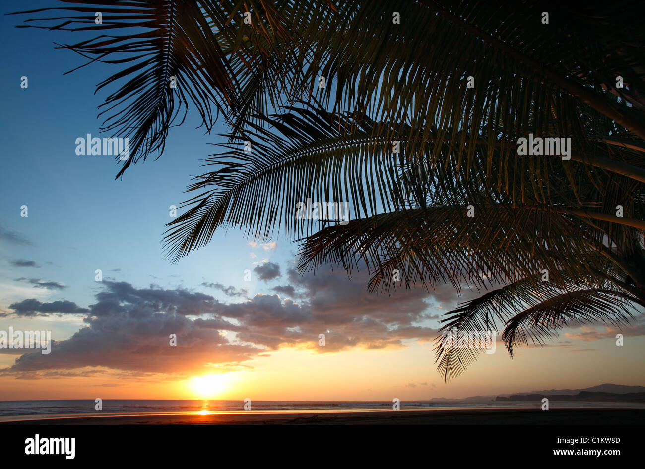 Tropical sunset, Playa San Miguel, Nicoya Peninsula, Costa Rica Stock Photo