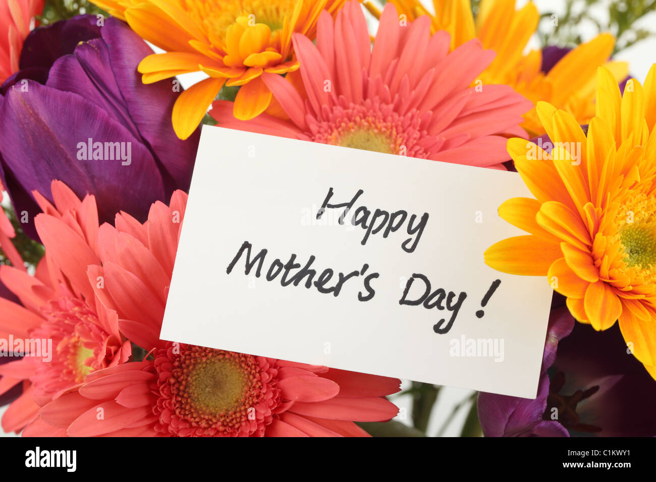 Mother's Day Concept-- Post card with colorful flowers background Stock ...