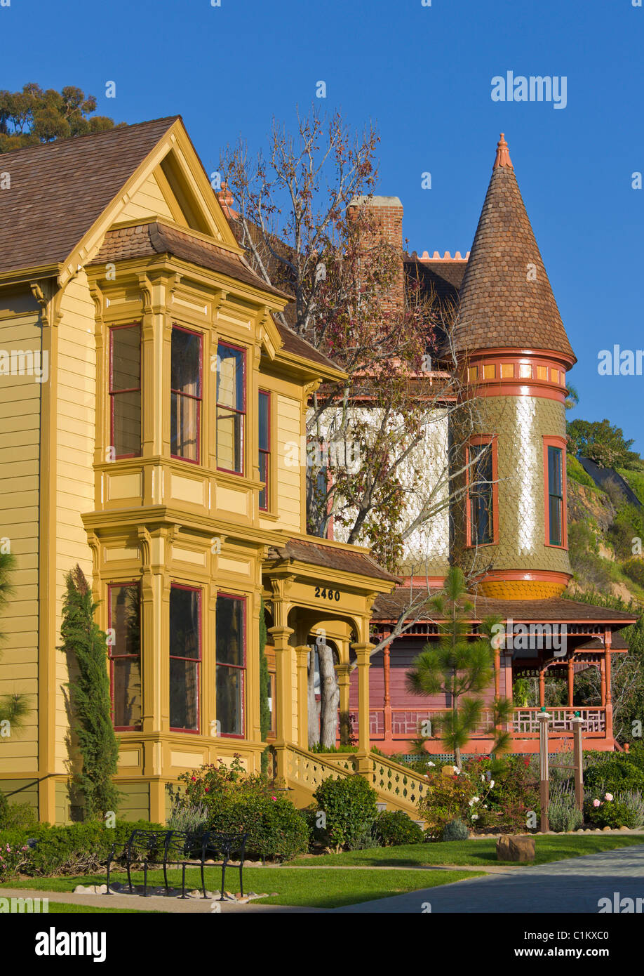 Victorian Houses, Heritage Park Victorian Village, Old Town, San Diego, California, USA Stock Photo