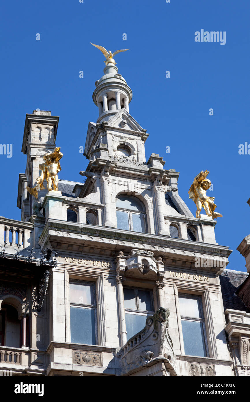 Details of a Flemish house 't Visschers huizeken', on the Grote markt in Antwerp, Belgium Stock Photo