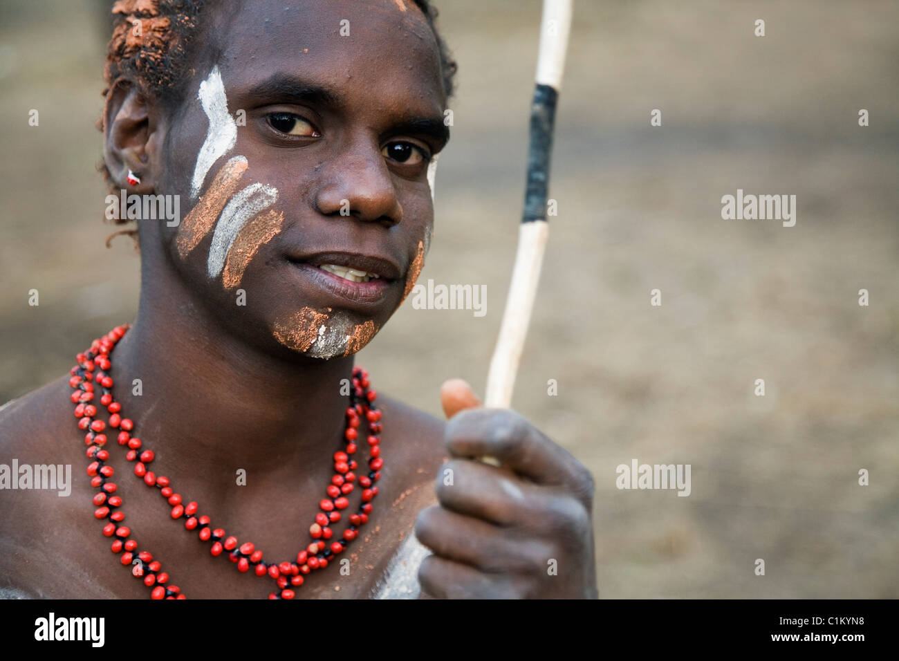 Indigenous dancer from Lockhart River at the Laura Aboriginal Dance Festival. Laura, Queensland, Australia Stock Photo