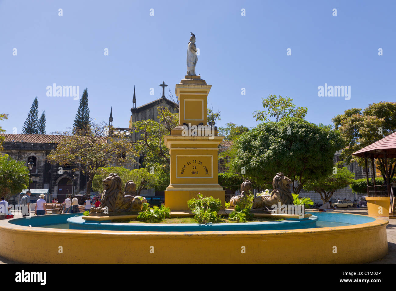 Fountain in Ruben Dario Park, Leon, Nicaragua Stock Photo