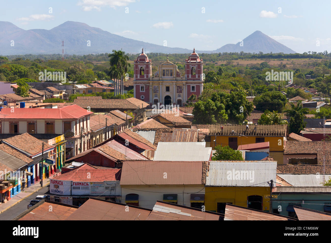El Calvario Church and rooftops, Leon, Nicaragua Stock Photo