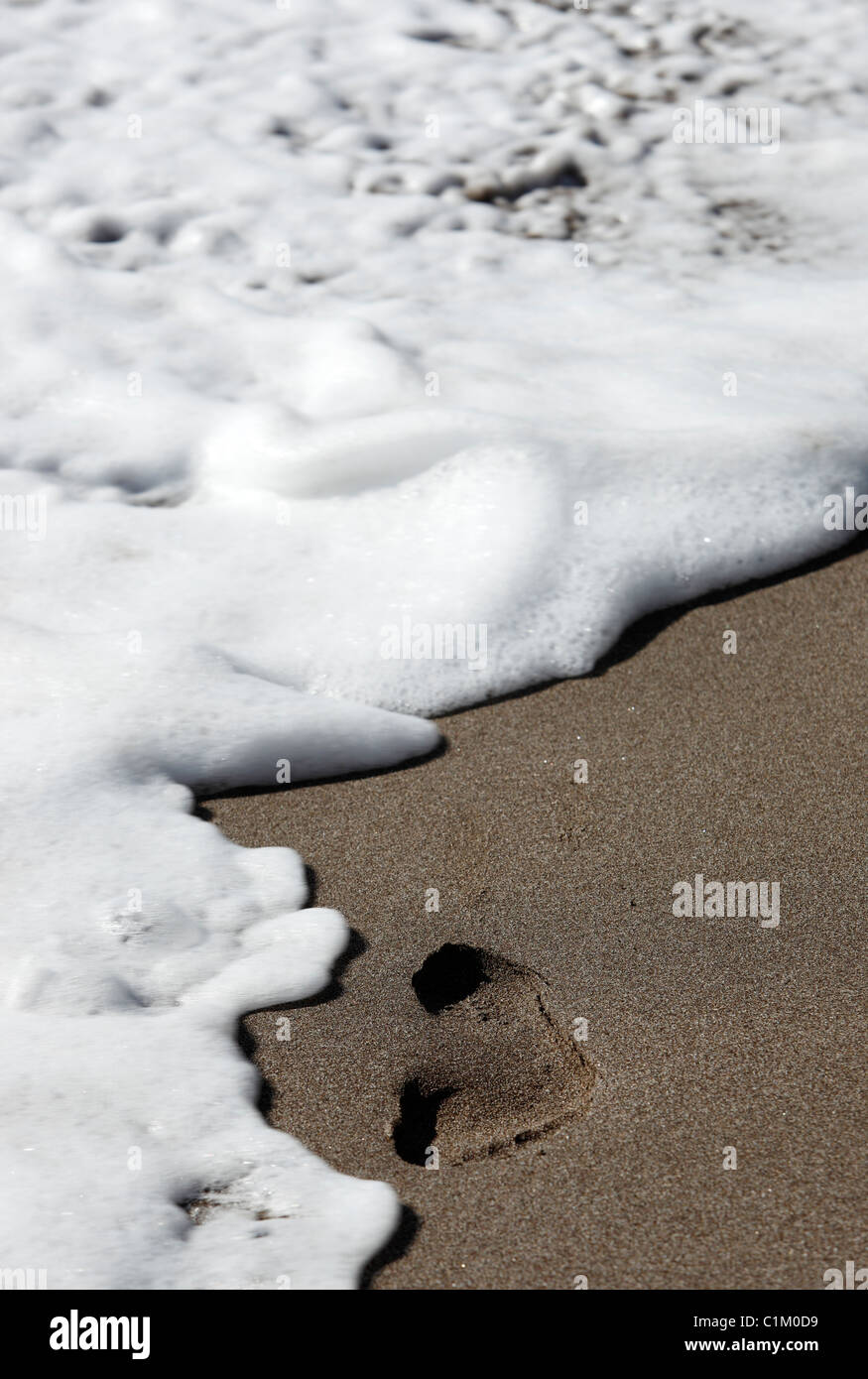 A footprint in the sand on a tropical beach in Costa Rica Stock Photo