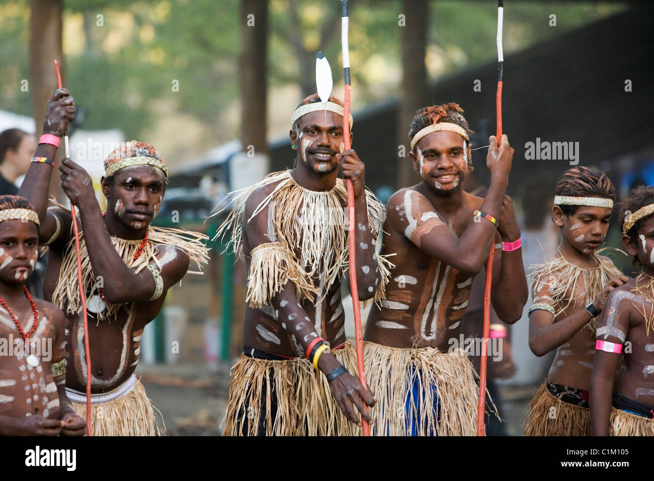 Lockhart River community dance troupe at the Laura Aboriginal Dance Festival. Laura, Queensland, Australia Stock Photo